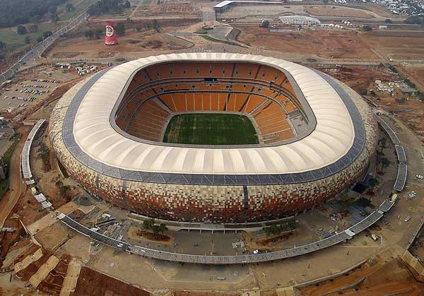 Soccer City Stadium in Johannesburg, South Africa - Aerial view of the stadium