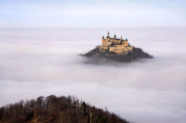 Hohenzollern Castle, Germany - Standing imposingly among greenish hills