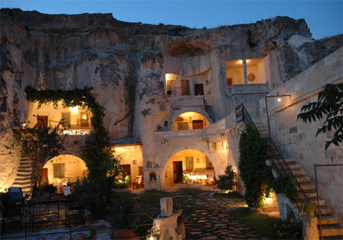Fairy chimney houses in Cappadocia, Turkey - Cave hotel
