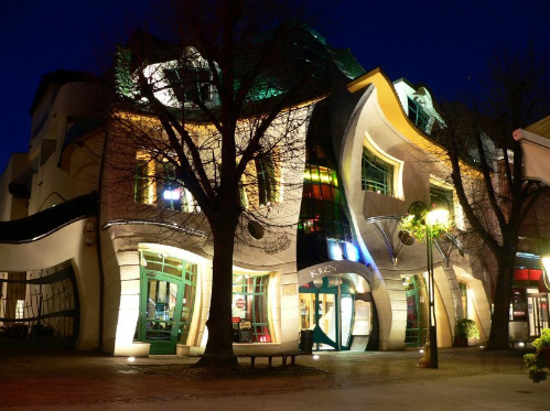 Crooked House in Sopot, Poland - The house at night