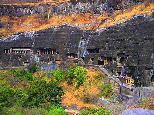 Ajanta Caves in Maharashtra, India  - Panoramic setting