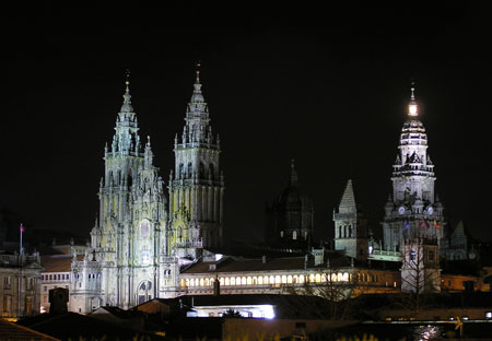 Santiago de Compostela Cathedral in Spain - Cathedral view by night