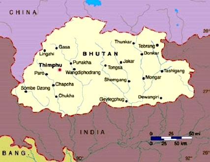 Bhutan - Map of Bhutan
