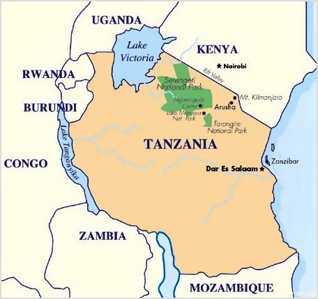 physical map of tanzania. Image Map of Tanzania
