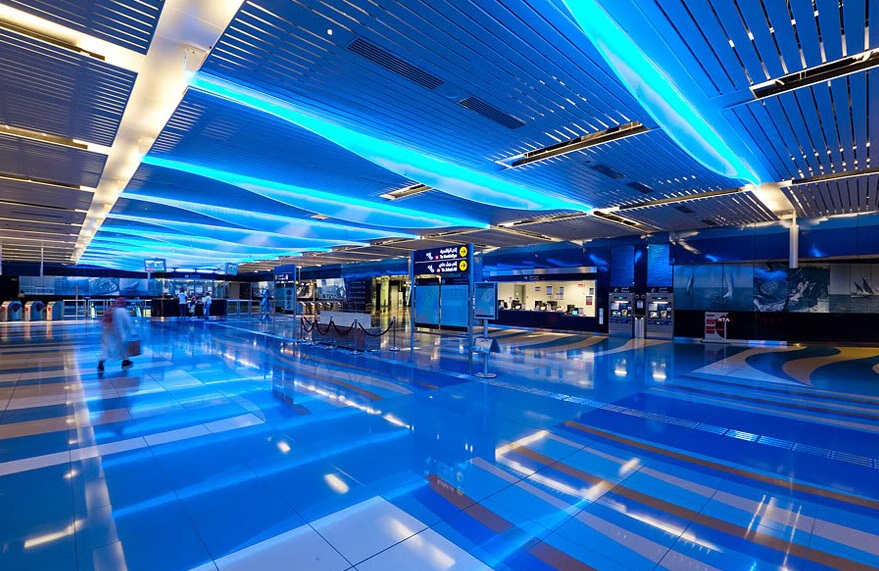 Mall of the Emirates Metro Station, Dubai - Fantastical blue Metro Station