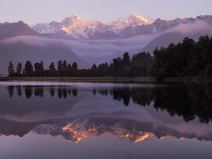 Lake Matheson in New Zealand - Beautiful sunset