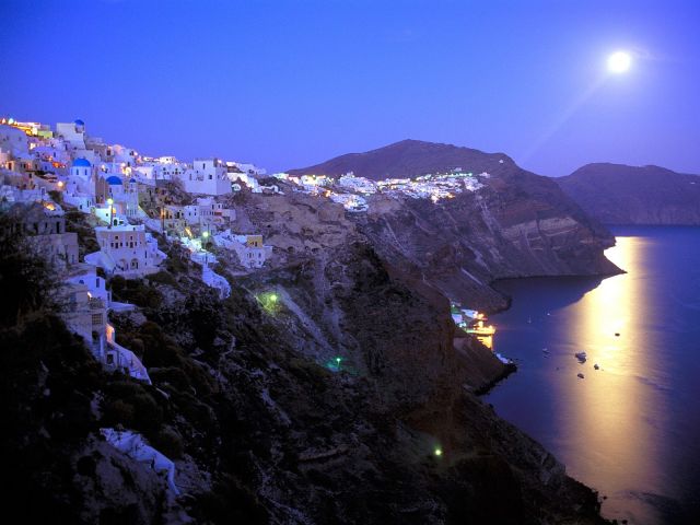 Greek Islands - Moonrise over Santorini