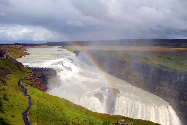 Gullfoss Falls in Iceland - Rainbow over Gulfoss Falls