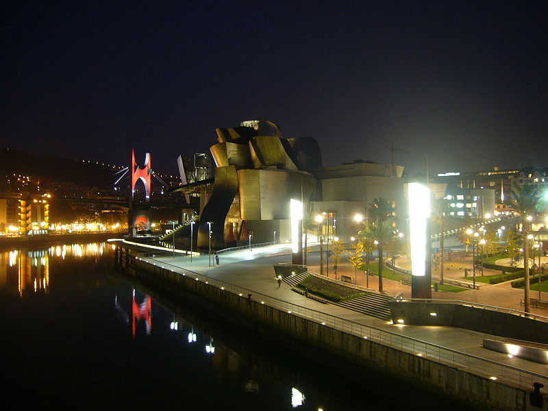 Guggenheim Museum in Bilbao, Spain - Museum view at night
