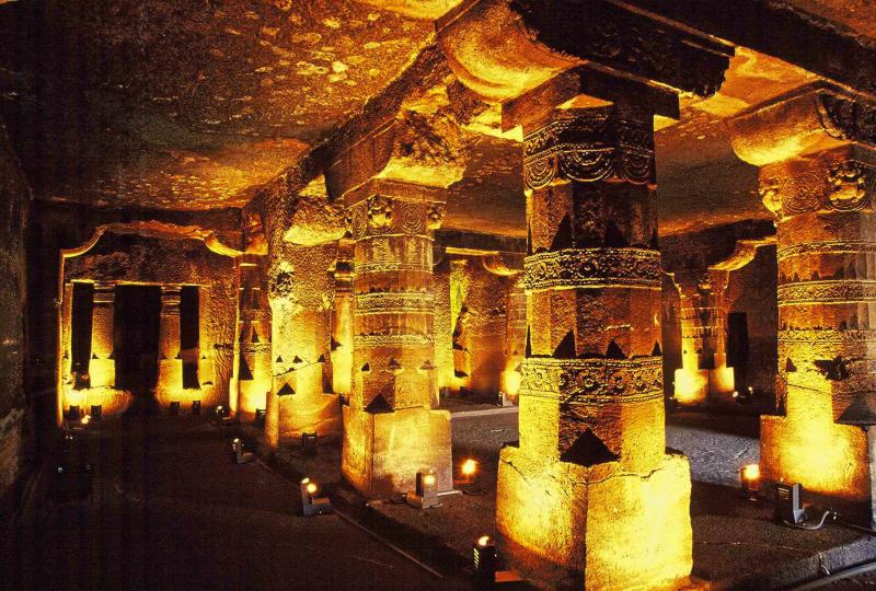 Ajanta Caves in Maharashtra, India  - Inside view