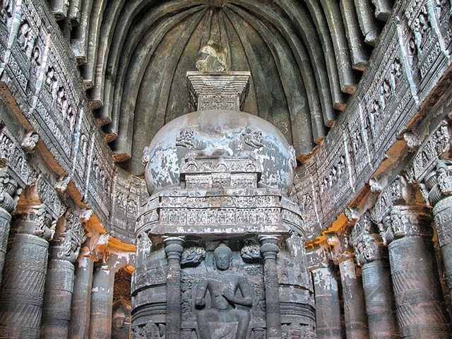 Ajanta Caves in Maharashtra, India  - Interior view