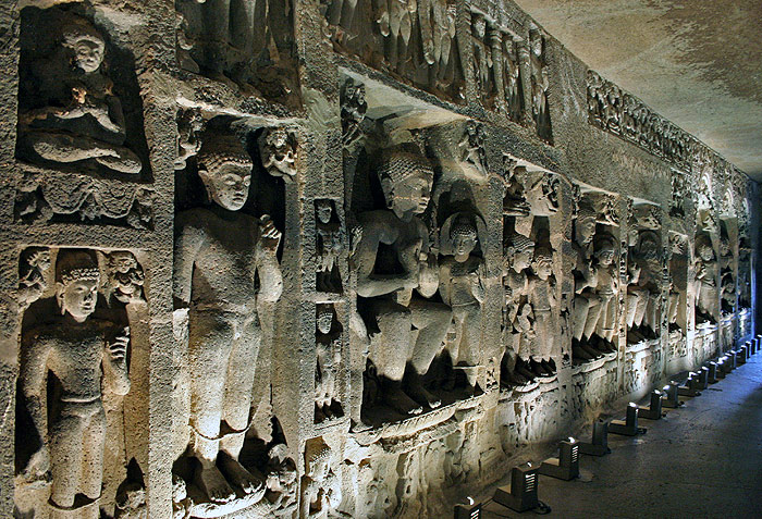 Ajanta Caves in Maharashtra, India  - Sculptures in Ajanta Caves