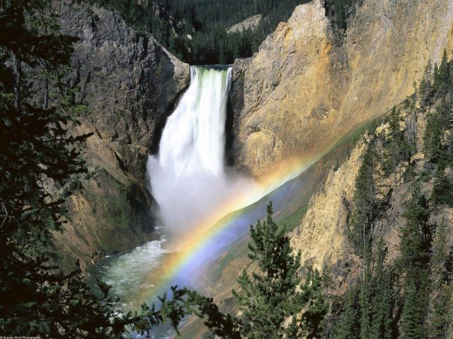 The Yellowstone National Park in Wyoming, USA  - Waterfall view