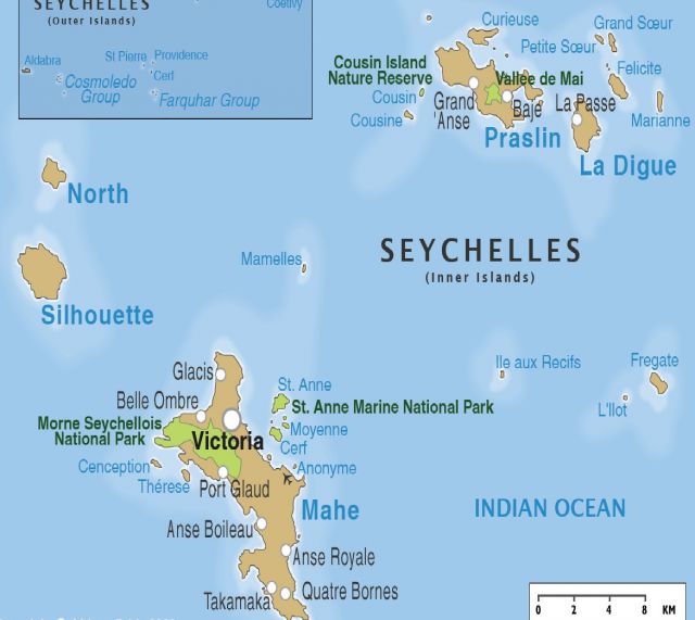 The Seychelles Islands- tropical romantic destination   - Seychelles map