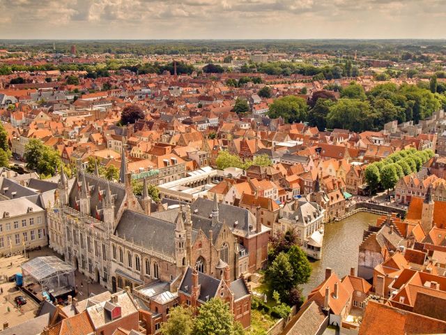 Bruges City Hall - Aerial view of Bruges and the City Hall 