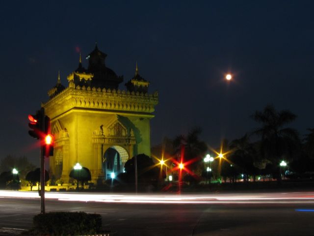 Laos - Night view of Patouxai in Vientiane